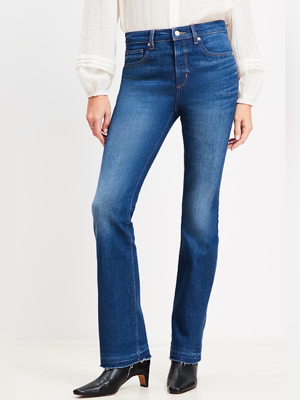 LOFT Let Down Hem Mid Rise Modern Sexy Boot Jeans Medium Stone Wash SZ 6
